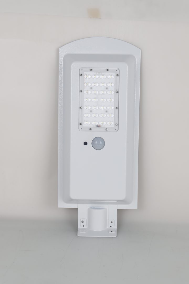 White CF solar street-light housing viewed from the LED side