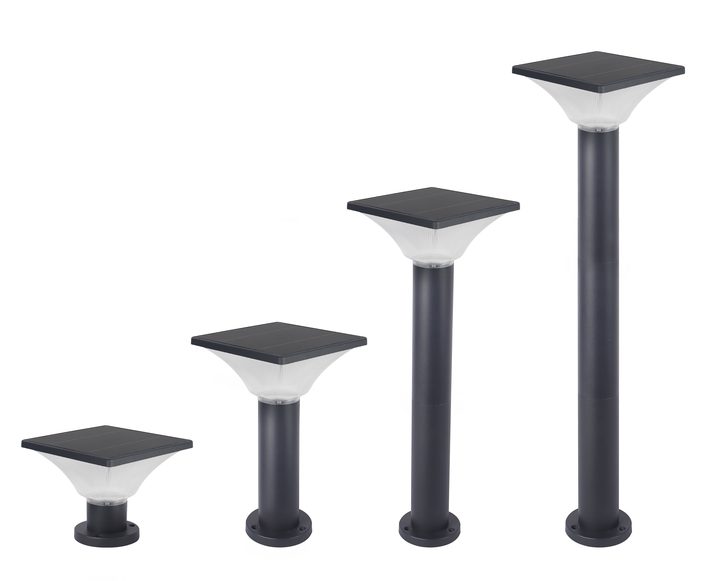 Four ribbed square lamp forms with differing upright lengths