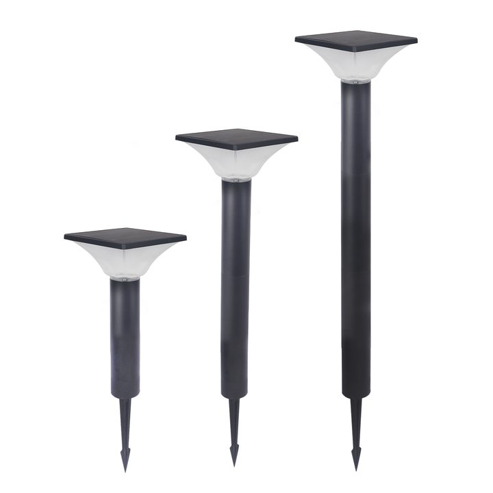 Three ribbed square lamp forms with pointed ground stakes