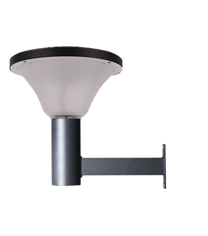 Round-top lamp on a horizontal arm and vertical wall plate