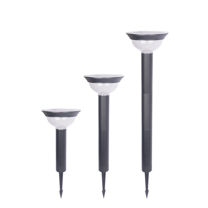 Three bowl-shaped lamps with segmented stems and pointed spikes