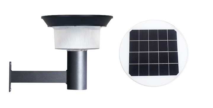 Round ribbed lamp on a horizontal arm and vertical wall plate