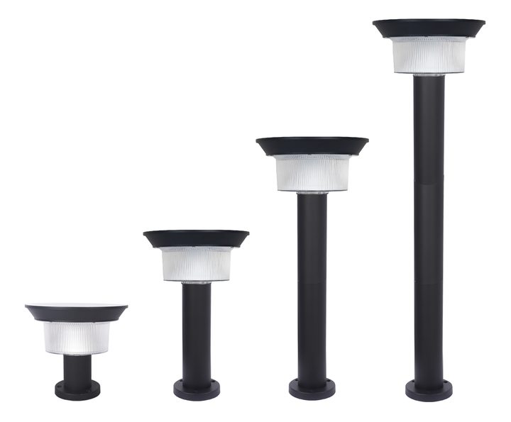 Four lamp forms with different upright lengths and round bases