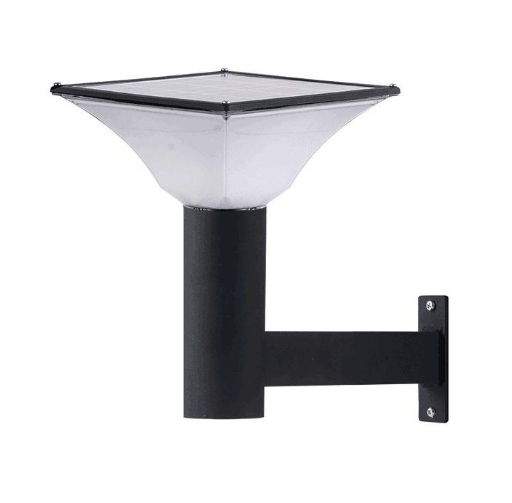 Opaque square lamp form with a wall arm and vertical fixing plate (illustration).