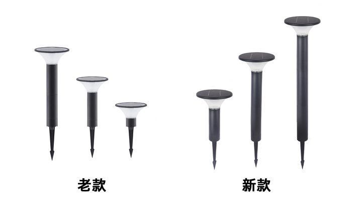 Earlier smooth-shade and newer ribbed-shade round stake forms, shown in separately labelled groups (illustration).
