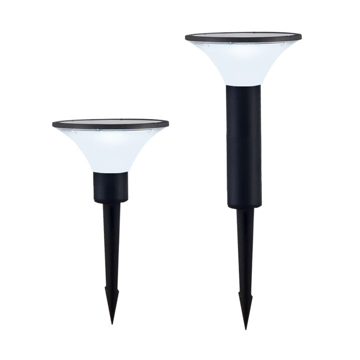 Smooth round lamp forms with a ground stake directly below the head or below a longer upright (illustration).