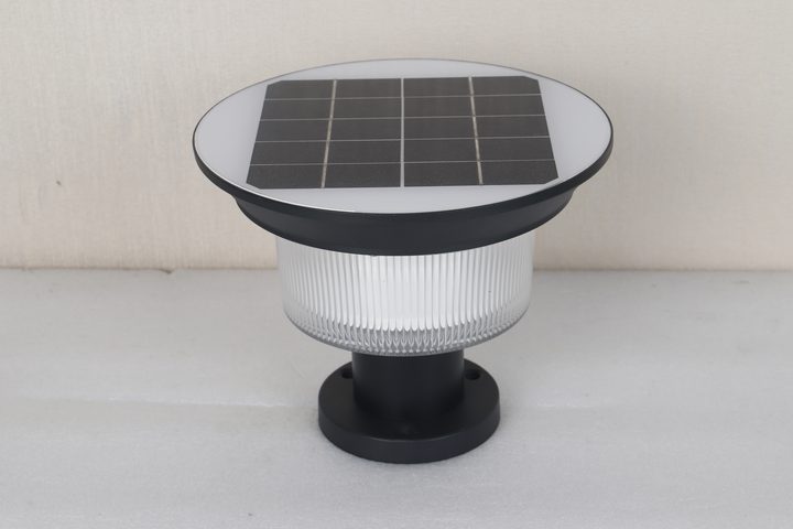 Round ribbed lamp pictured from above.