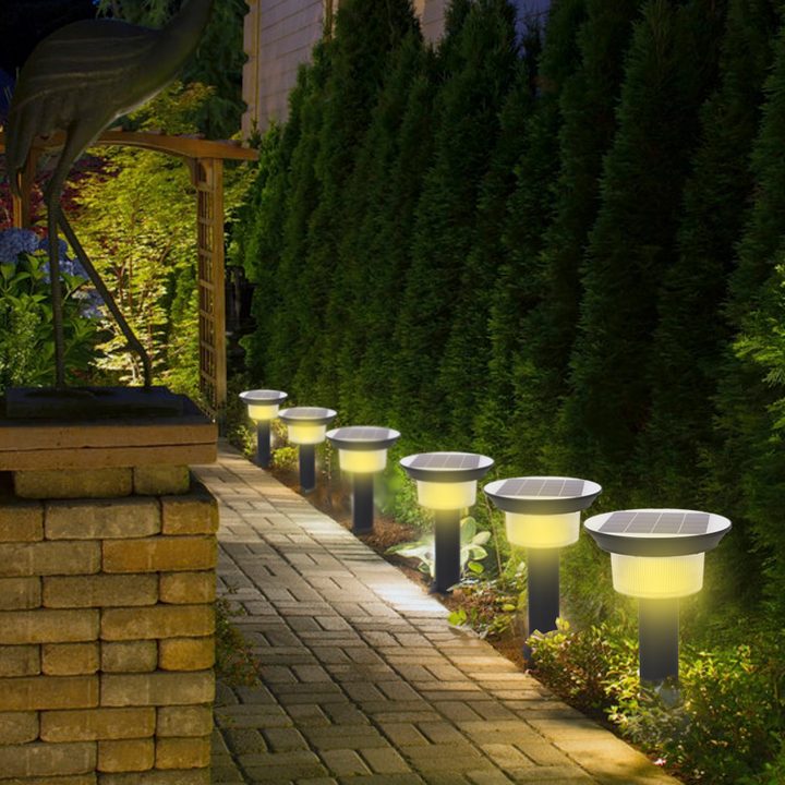 Round ribbed lamp path-edge placement illustration.