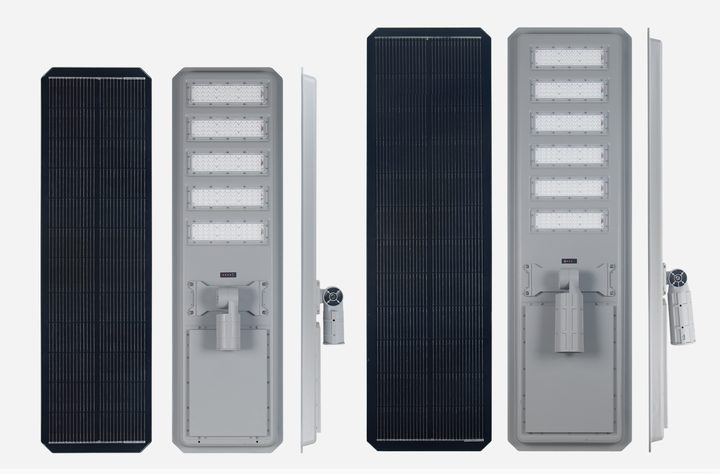 Two pictured street-light arrangements, shown from the front, rear and side (illustration).