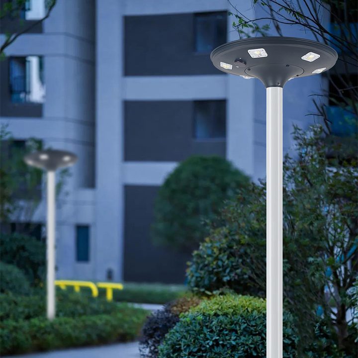 LS-500 solar post-top garden light installed in a courtyard
