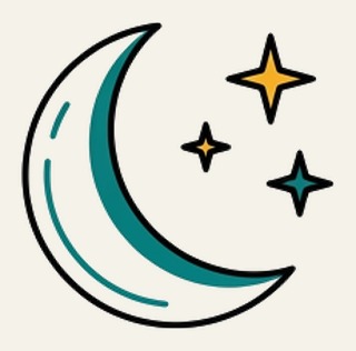 Illustrative icon of a crescent moon and stars