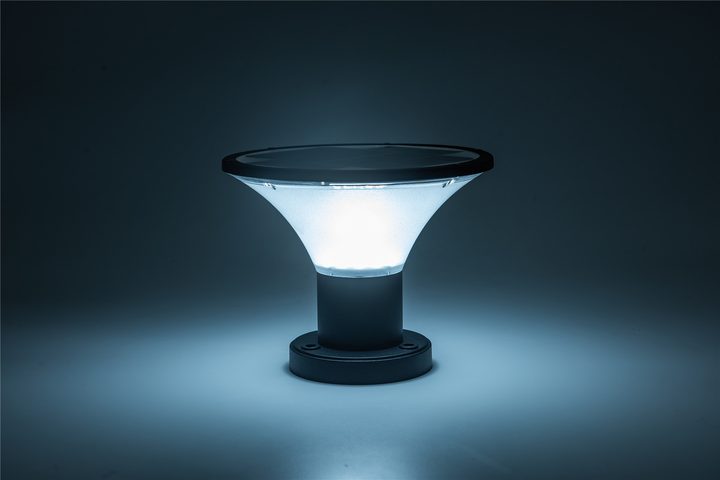SG-2 solar garden light pictured illuminated in a studio