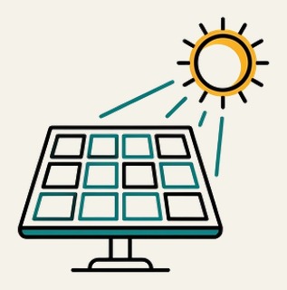 Illustrative icon of a solar panel under the sun