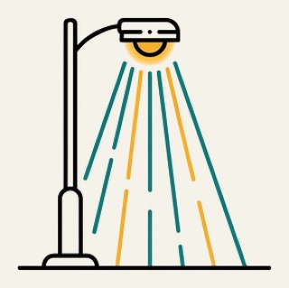 Illustrative street-lamp icon at the first stage