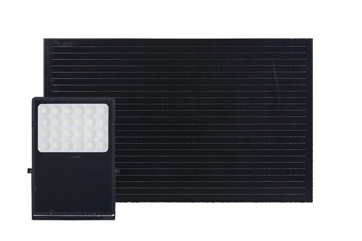Floodlight and separate solar panel.